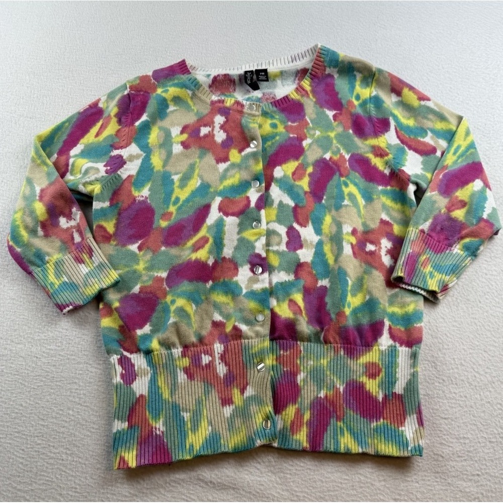 Relativity Button Up Sweater Size M Petite PM Colorful Artsy
